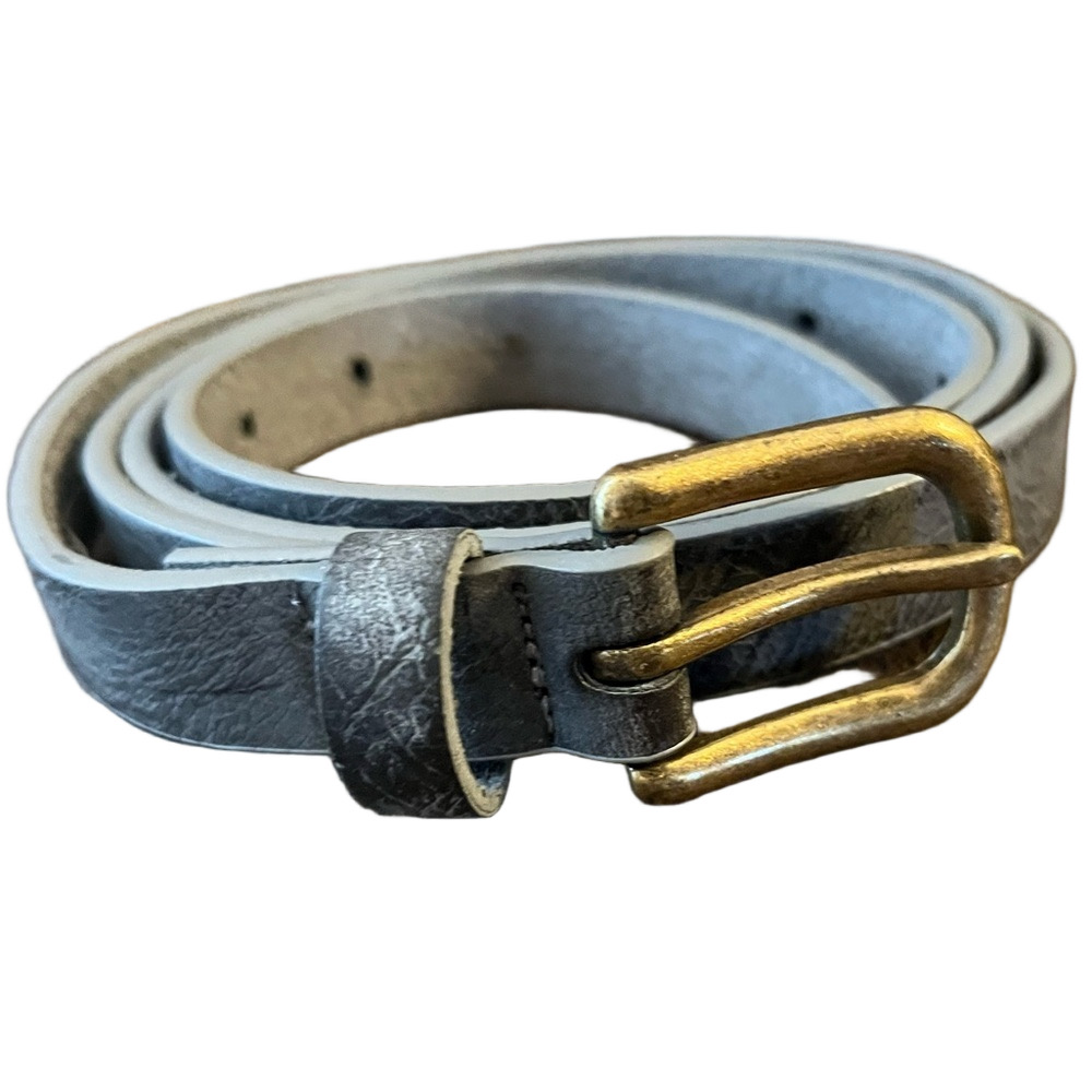 Dorothy Perkins Slate Gray Rustic Faux Leather Belt Brass Buckle Size L Large